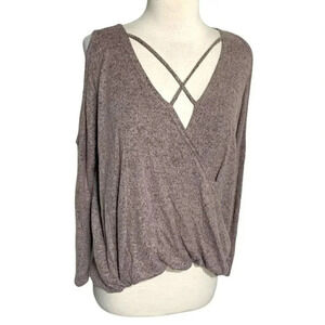 Design Labs Lord & Taylor M sexy pink surplice cold shoulder top